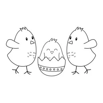 Little chicks with broken eggs easter characters Stock Illustration