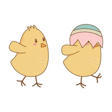 Little chicks with broken eggs easter characters Stock Illustration