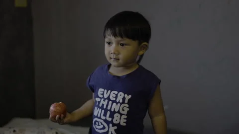 Little Child Biting A Fresh Apple, Stock Footage 338052986