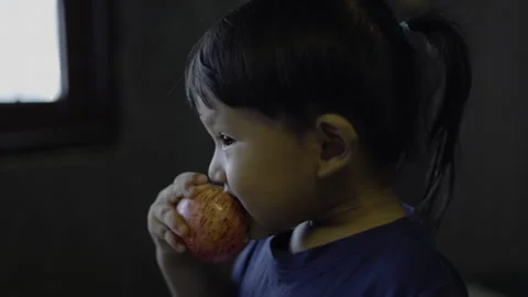Little Child Biting A Fresh Apple Stock Footage 340516481
