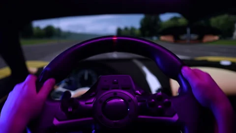 Little child driving simulator game on pc computer. Young boy using play station Stock Footage 168532574