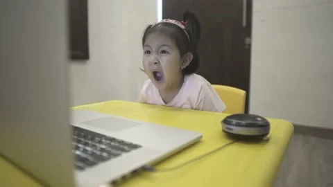 Little child sleepy while having online education from home Stock Footage 158775142