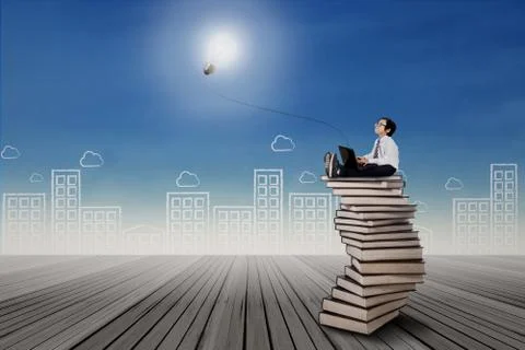 Little child using a laptop Illustrazione stock