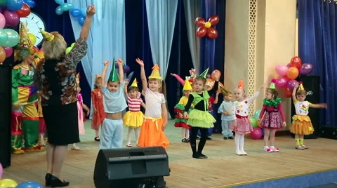 Little children bow to the audience Stock Footage 44490971