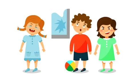 Little Children Engaged in Different Activity and Behavior Vector Set イラスト素材