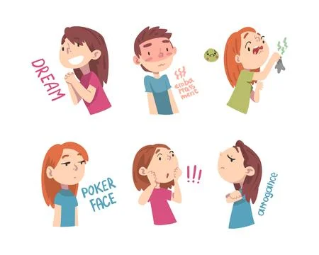 Little Children with Face Expression and Emotion Vector Set Stock Illustration