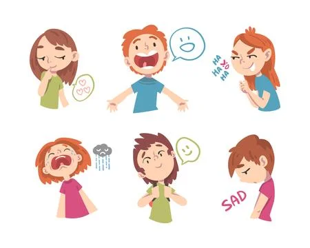 Little Children with Face Expression and Emotion Vector Set Stock Illustration