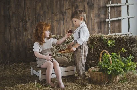 Little children see the Easter eggs 6074. Stock Photos