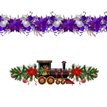 Little Christmas train seamless pattern decorated red ribbon Vector Illustrazione stock