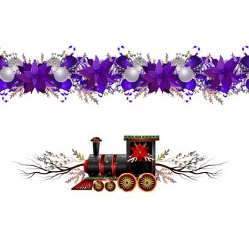 Little Christmas train seamless pattern decorated red ribbon Vector Stock Illustration