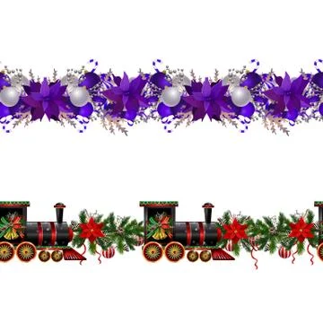 Little Christmas train seamless pattern decorated red ribbon Vector Illustrazione stock