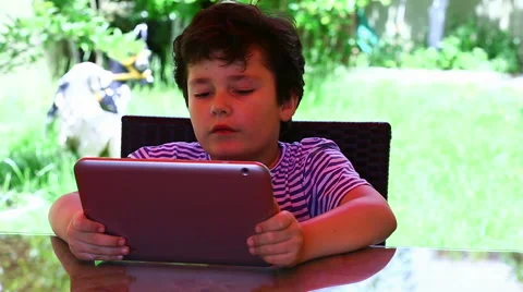 Little cute boy using tablet Stock Footage 50148114