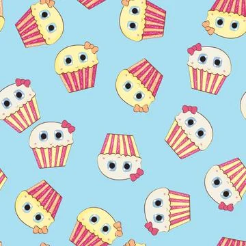 Little Cute Cupcake Seamless Pattern Background. Vector Illustration Stock Illustration