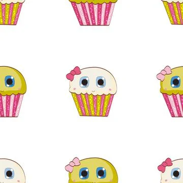 Little Cute Cupcake Seamless Pattern Background. Illustration Stock Illustration