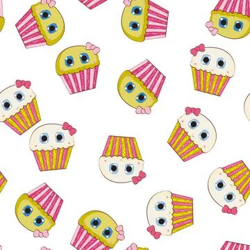Little Cute Cupcake Seamless Pattern Background. Illustration 스톡 일러스트