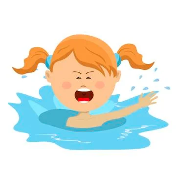 Little cute girl swiming and calling for help Stock Illustration