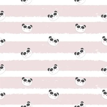 Little Cute Panda Seamless Pattern Background Vector Illustration Stock Illustration