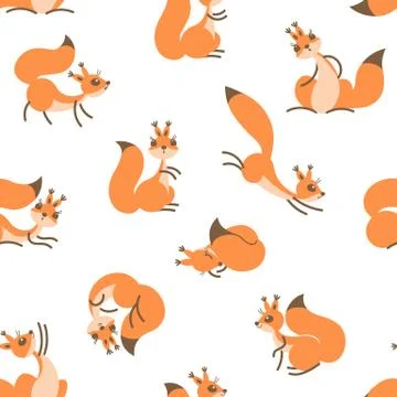 Little cute squirrels. Seamless pattern for gift wrapping, wallpaper, child.. Stock Illustration