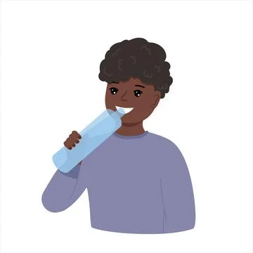 Little dark skinned boy drinking mineral water. Health concept and lifestyle Stock Illustration