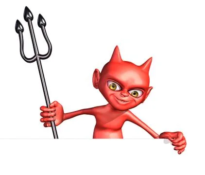 Little Devil with Edge of Sign Stock Illustration