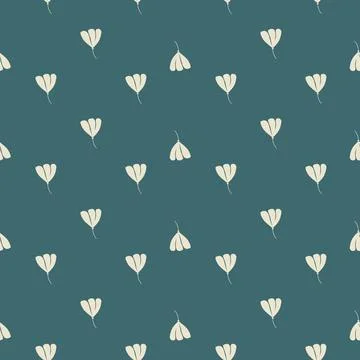 Little doodle cosmos flower elements seamless hand drawn pattern. Navy blue p Stock Illustration