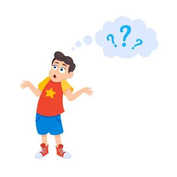 Little doubt boy kid asking question flat style design vector illustration Stock Illustration