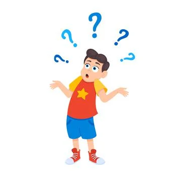 Little doubt boy kid asking question flat style design vector illustration Stock Illustration