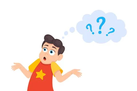 Little doubt boy kid asking question flat style design vector illustration Stock Illustration