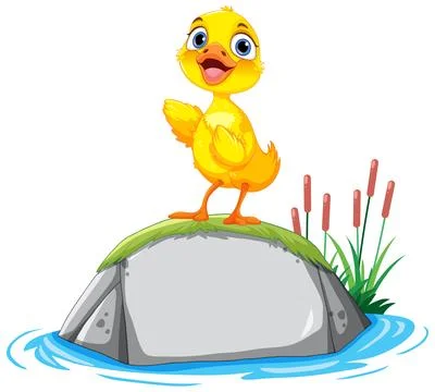 Little Duck Standing on a Rock Stock Illustration
