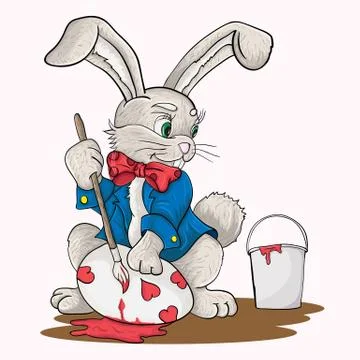 Little Easter Bunny paints eggs for Easter Stock Illustration