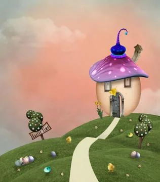 Little easter egg house on the hill 스톡 일러스트