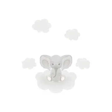 Little elephant sitting on a cloud Illustrazione stock