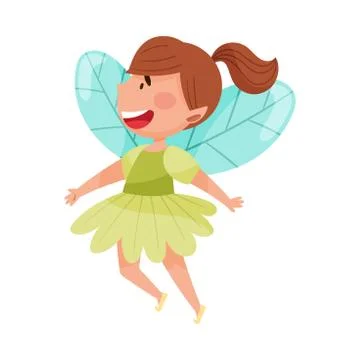 Little Fairy or Pixie with Wings Hovering Vector Illustration 스톡 일러스트