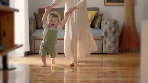 Baby learning to walk s shops hardwood floors