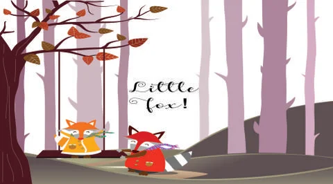 Little fox background colored stylized cartoon decor Illustrazione stock