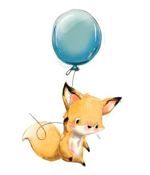 Little fox with balloon Illustrazione stock