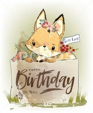 Little fox with flowers Stock Illustration