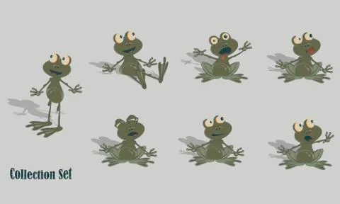 Little frog in various poses. Vector set for design purposes. Stock Illustration