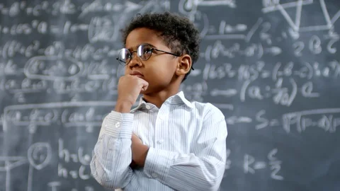 Little Genius Thinking about Math Problem Stock Footage 107509649