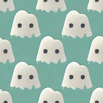 Little ghosts on blue background, seamless pattern Stockillustratie