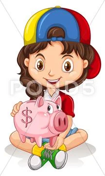Little girl and piggy bank Stock Illustration