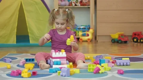 Little Girl Build Toy Children Kid Stock Video Pond5