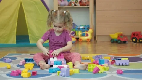 Little Girl Build Toy Children Kid Stock Video Pond5