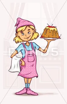 Little girl cooking sweet cake at the kitchen Stock Illustration