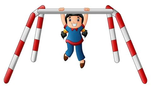 Little girl doing pull ups exercise Illustrazione stock