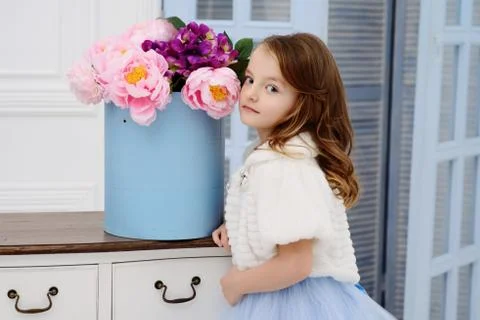 Little girl at her home Stock Photos