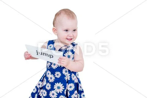Little girl holding a card Stock Photos
