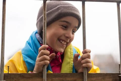 Little girl immigrant from ukraine Stock Photos