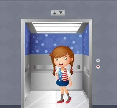 A little girl inside the elevator Stock Illustration