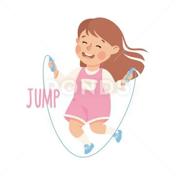 Little Girl Jumping Rope Demonstrating Vocabulary and Verb Studying Vector  ~ Clip Art #212025423